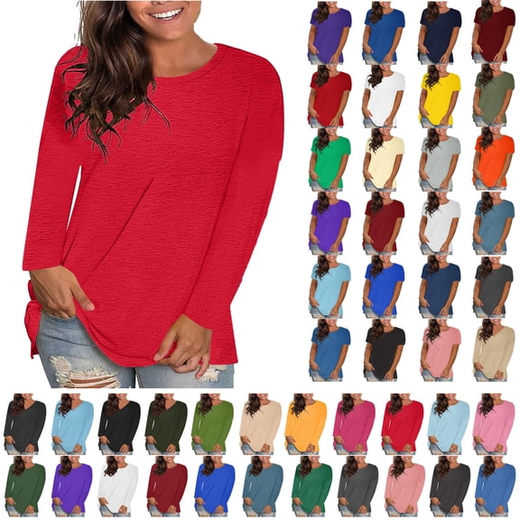 Womens Long Sleeve T Shirts Fall Fashion 2025 Basic Crop Tops Going Out Outfits,C Red,XXXXL