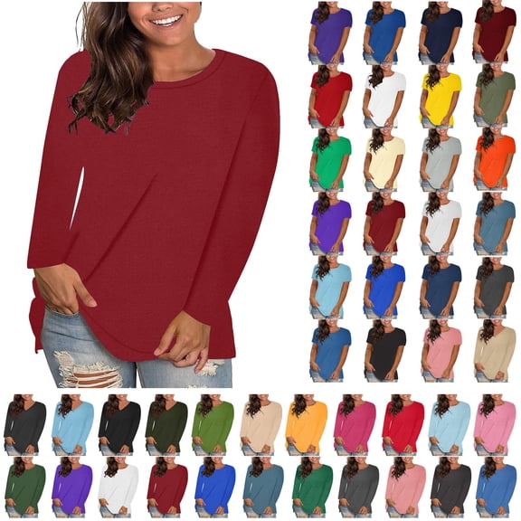 Womens Long Sleeve T Shirts Fall Fashion 2025 Basic Crop Tops Going Out Outfits,C Wine,M