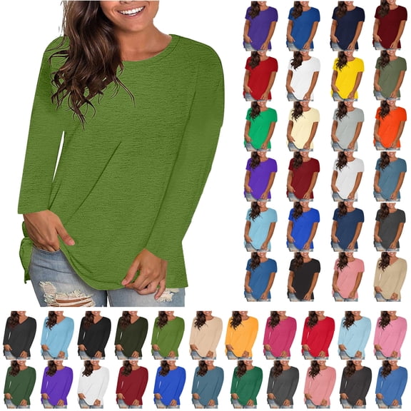 Womens Long Sleeve T Shirts Fall Fashion 2025 Basic Crop Tops Going Out Outfits,CA Army Green,L