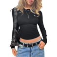 thumbnail image 1 of Womens Long Sleeve T Shirts Fall Fashion Basic Crop Tops Going Out Outfits Y2k Clothes Black S, 1 of 7