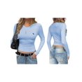 thumbnail image 1 of Womens Long Sleeve T Shirts Fall Fashion Basic Crop Tops Going Out Outfits Y2k Clothes Blue L, 1 of 7