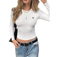 thumbnail image 1 of Womens Long Sleeve T Shirts Fall Fashion Basic Crop Tops Going Out Outfits Y2k Clothes White XL, 1 of 7