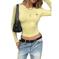 thumbnail image 1 of Womens Long Sleeve T Shirts Fall Fashion Basic Crop Tops Going Out Outfits Y2k Clothes Yellow L, 1 of 7