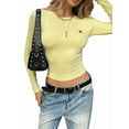 thumbnail image 1 of Womens Long Sleeve T Shirts Fall Fashion Basic Crop Tops Going Out Outfits Y2k Clothes Yellow S, 1 of 7