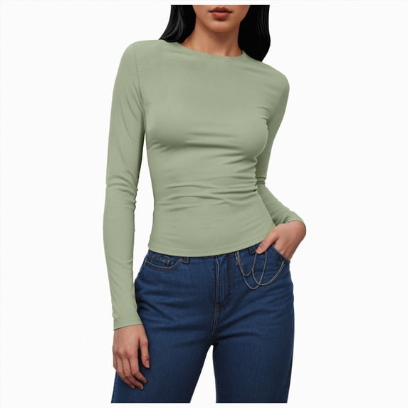 Womens Long Sleeve T Shirts Fall Fashion Basic Y2K Tops 2026 | Buttery-Soft, Super Stretchy, Fitted Cute Tops, Going Out Basic Tees, Compression Underscrubs Shirts