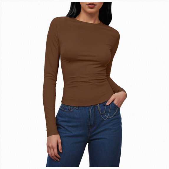 Womens Long Sleeve T Shirts Fall Fashion Basic Y2K Tops 2026 | Buttery-Soft, Super Stretchy, Fitted Cute Tops, Going Out Basic Tees, Compression Underscrubs Shirts