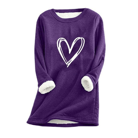 Womens Long Sleeve T Shirts Graphic Tees Petite Tops for Women Winter Casual Plush Warm Long Sleeve Round Neck Top