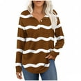 thumbnail image 1 of Womens Long Sleeve T-Shirts Long Sleeve Chest Pocket Button Henley Neck Striped Graphic Tunic Tops Loose Casual Tees (L, Brown 01), 1 of 7