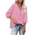 thumbnail image 1 of Womens Long Sleeve T Shirts Loose Casual Solid Color V Neck Button Long Sleeved Hoodie Sweatshirt, 1 of 9