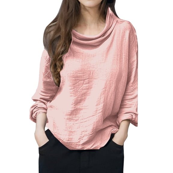 Womens Long Sleeve T Shirts Mock Neck Top Ruffle Loose Pullover Blouse Casual Spring WardrobeHot Pink XXXL