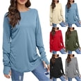 thumbnail image 1 of Womens Long Sleeve T Shirts Thumb Hole Crewneck Spring Summer Tops Casual Slim Basic Tee Blue XL, 1 of 6