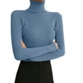 thumbnail image 1 of Womens Long Sleeve T Shirts Tops Turtleneck Autumn Winter Tight Knit Sweater Slim Pullover Fall Clothes for Women Tees Blouses Blue One Size, 1 of 4