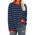 thumbnail image 1 of Womens Long Sleeve T Shirts Trendy Stripe Printed Round Neck Tshirts Ladies Casual Baggy Comfort Pullover Basic Going Out Tees Tops Clearance, 1 of 5