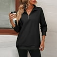 thumbnail image 1 of Womens Long Sleeve T-Shirts V Neck Quarter Zip Solid Color Lightweight Pullover Tops Casual Loose Fashion Outfits Black M, 1 of 5