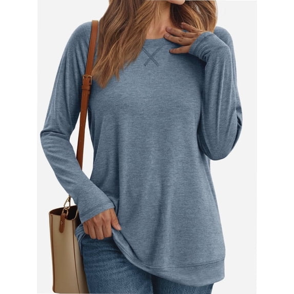 Long Sleeve Shirts for Women Fall Outfit Fashion Casual T Shirt Round Neck Basic Loose Tunic Tops