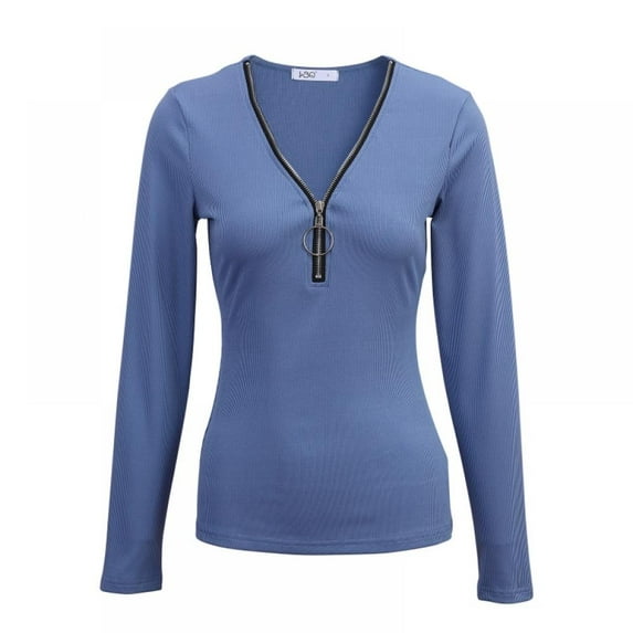 Womens Long Sleeve Top Slim Fit Zipper Tops Blouse Shirts