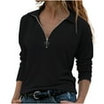 thumbnail image 1 of Womens Long Sleeve Tops 1/4 Zipper Pullover for Women Spring Fall Dressy Casual Shirt Collared Work Office Blouses, Black, L, 1 of 7