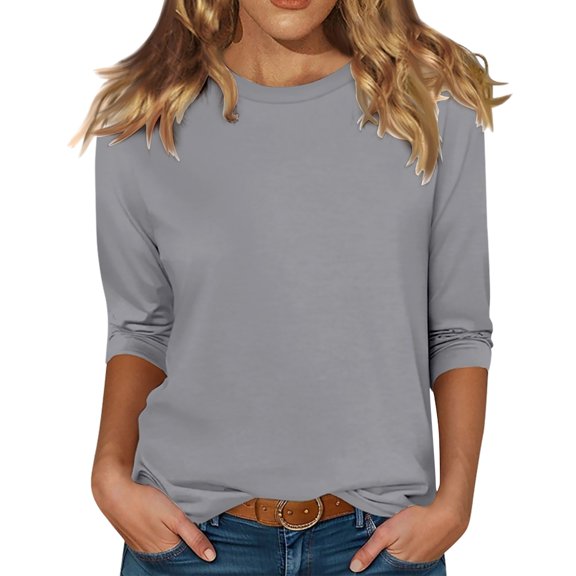 Womens Long Sleeve Tops 3 Pack 3/4 Sleeve Crewneck Cute Work Casual Trendy Tops