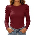 thumbnail image 1 of Womens Long Sleeve Tops Baeitkot Crew Neck Ribbed Knit Ruched Shoulder Slim Fit Pullover for Casual Commute and Weekend Outings Wine XXXL, 1 of 8