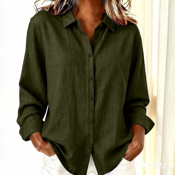 Womens Long Sleeve Tops Blouse for Women Long Sleeve Button Down Shirts Outfit Lightweight Solid/Printed Tops