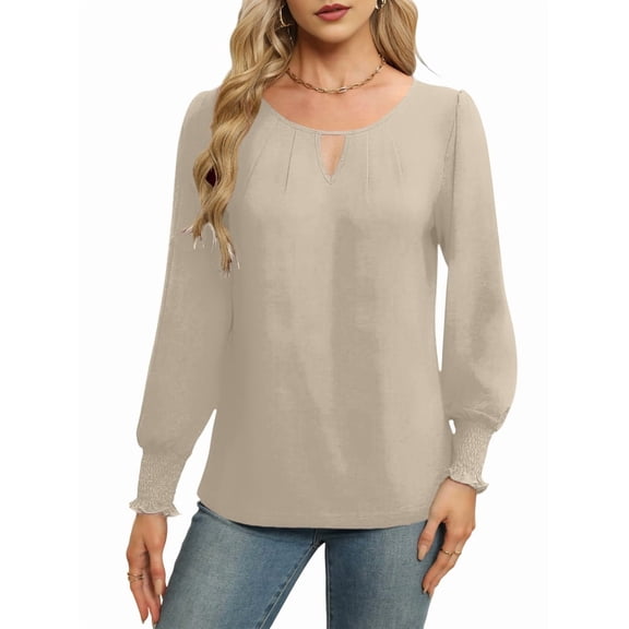 Womens Long Sleeve Tops Business Casual Blouses Dressy Work Office Summer Flowy Shirt 2025 Trendy Outfits M