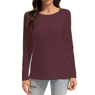Womens Long Sleeve Tops Casual Basics Fall Shirts Solid Crewneck T-Shirt