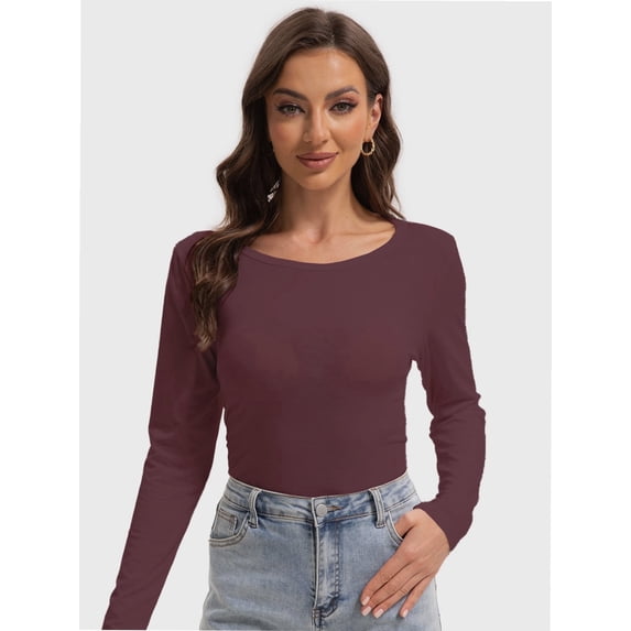 Womens Long Sleeve Tops Casual Basics Fall Shirts Solid Crewneck T-Shirt