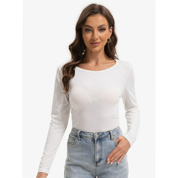 Womens Long Sleeve Tops Casual Basics Fall Shirts Solid Crewneck T-Shirt