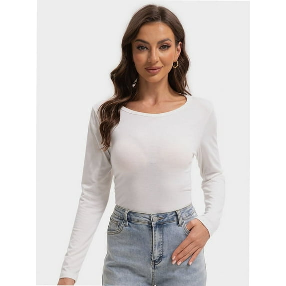 Womens Long Sleeve Tops Casual Basics Fall Shirts Solid Crewneck T-Shirt