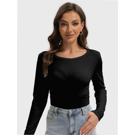 Womens Long Sleeve Tops Casual Basics Fall Shirts Solid Crewneck T-Shirt