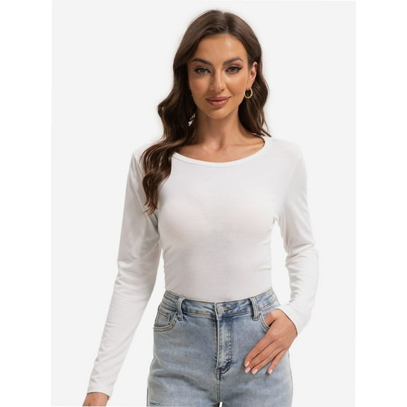 Womens Crewneck Long Sleeve Casual Basics Fall Solid T-Shirt