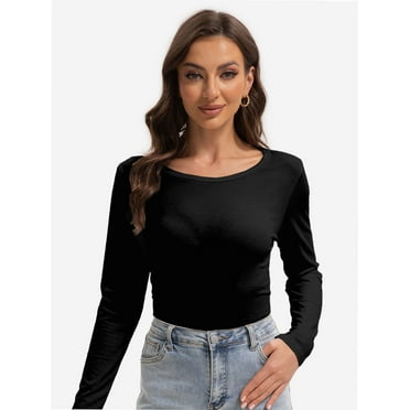 Womens Long Sleeve Tops Casual Basics Fall Shirts Solid Crewneck T-Shirt