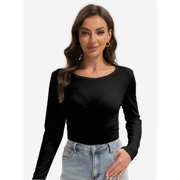 Womens Long Sleeve Tops Casual Basics Fall Shirts Solid Crewneck T-Shirt