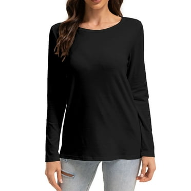 Womens Long Sleeve Tops Casual Basics Fall Shirts Solid Crewneck T-Shirt