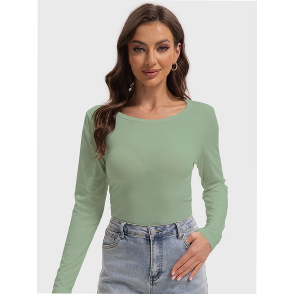 Womens Long Sleeve Tops Casual Basics Fall Shirts Solid Crewneck T-Shirt