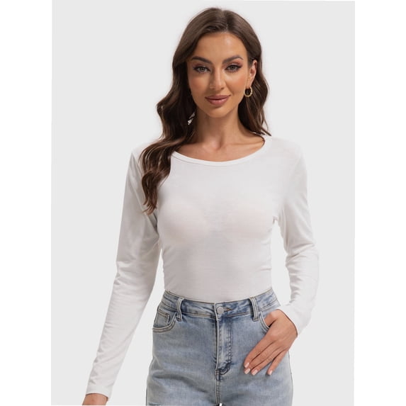 Womens Long Sleeve Tops Casual Basics Fall Shirts Solid Crewneck T-Shirt