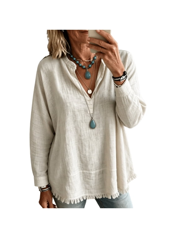 Womens Long Sleeve Tops Casual Boho Dressy Blouses Plain Ruffle Sleeve Vintage Tshirts Vacation Layering Tunic Tops,2XL