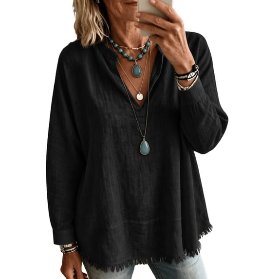 Womens Long Sleeve Tops Casual Boho Dressy Blouses Plain Ruffle Sleeve Vintage Tshirts Vacation Layering Tunic Tops,XL