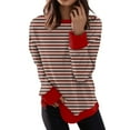 thumbnail image 1 of Womens Long Sleeve Tops Casual Crewneck Striped Color Block Shirts Pullover Jumpers Tops, 1 of 4