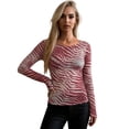 thumbnail image 1 of Womens Long Sleeve Tops Casual Crewneck T Shirts Animal Print Off Shoulder For Plus Size Bodycon Sheer Mesh Blouse Basic Tees, 1 of 4
