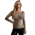 thumbnail image 1 of Womens Long Sleeve Tops Casual Crewneck T Shirts Animal Print Off Shoulder For Plus Size Bodycon Sheer Mesh Blouse Basic Tees, 1 of 8