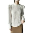 thumbnail image 1 of Womens Long Sleeve Tops Casual Fall Mock Neck Puff Shirt Fashion Solid Color Loose Pullover Knitted Blouses (White 2XL), 1 of 3
