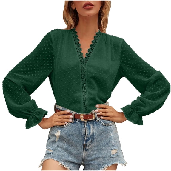 Womens Long Sleeve Tops Casual Long Sleeve Womens Sweatshirt Lace V Neck Long Sleeve Chiffon Shirt Tops