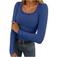 thumbnail image 1 of Womens Long Sleeve Tops Casual Slim Fit T-Shirt Lace Crew Neck Ribbed Knit Shirts Fall Trendy Going Out Basic Tee (XXL, Blue), 1 of 9