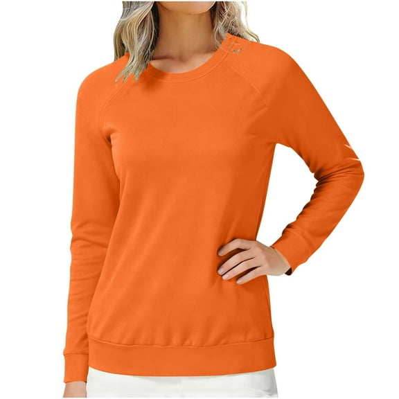 Womens Long Sleeve Tops Casual Solid Color Crew Neck Base Layer Tee Shirt Comfy Tshirts Spring Fall Clothes (3XL, Orange 01)