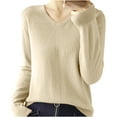 thumbnail image 1 of Womens Long Sleeve Tops Casual V Neck Loose Pullover Knitted Shirt Solid Color Warm Cozy Lightweight Wool Sweater (Beige M), 1 of 3