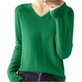 thumbnail image 1 of Womens Long Sleeve Tops Casual V Neck Loose Pullover Knitted Shirt Solid Color Warm Cozy Lightweight Wool Sweater (Green 2XL), 1 of 3