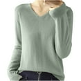 thumbnail image 1 of Womens Long Sleeve Tops Casual V Neck Loose Pullover Knitted Shirt Solid Color Warm Cozy Lightweight Wool Sweater (Mint Green S), 1 of 3