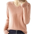 thumbnail image 1 of Womens Long Sleeve Tops Casual V Neck Loose Pullover Knitted Shirt Solid Color Warm Cozy Lightweight Wool Sweater (Pink 2XL), 1 of 3
