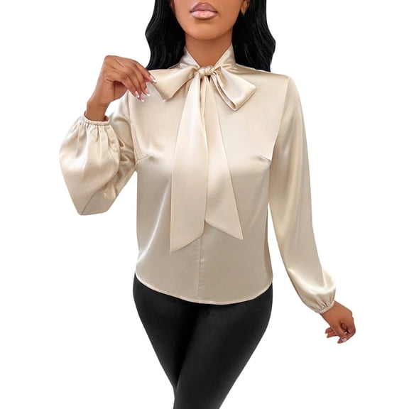 Womens Long Sleeve Tops Chiffon Bow Long Sleeve Versatile Daily Casual Trendy Tops